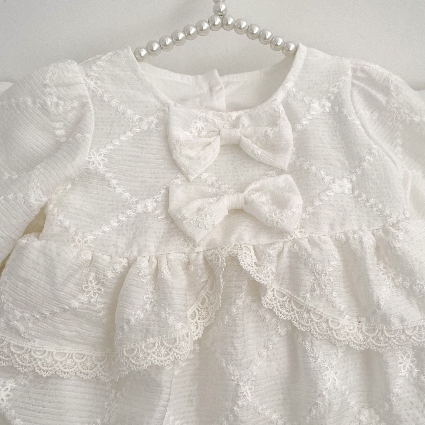 Spring Arrival Baby Girls Long Sleeves Floral Embroidered Bodysuits Onesies-3