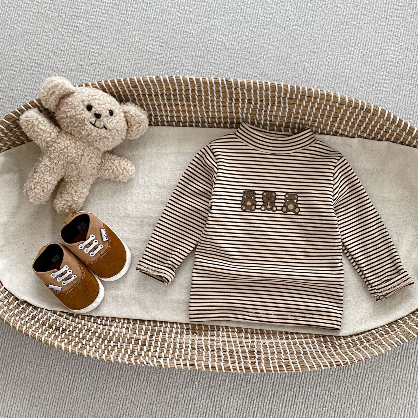 Arrival Autumn Baby Unisex Long Sleeves Striped Teddy Top Shirt and Denim Jeans – Matching Set-4