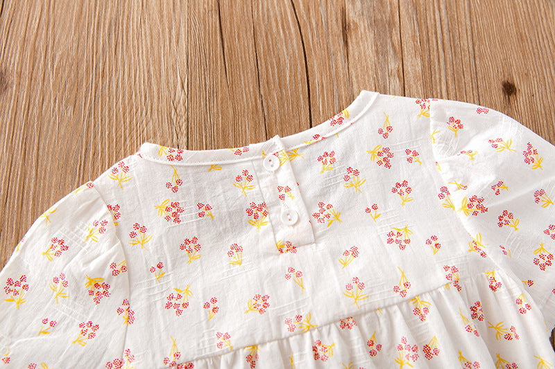 Baby Girl Floral Print Square Collar Onesies With Hat-4