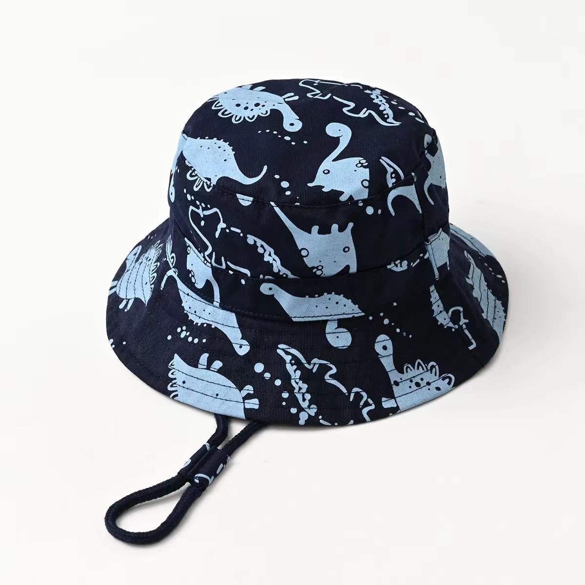 Baby Boy Cartoon Dinosaur Print Pattern Large Brim Bowl Hats Bucket Hats-4