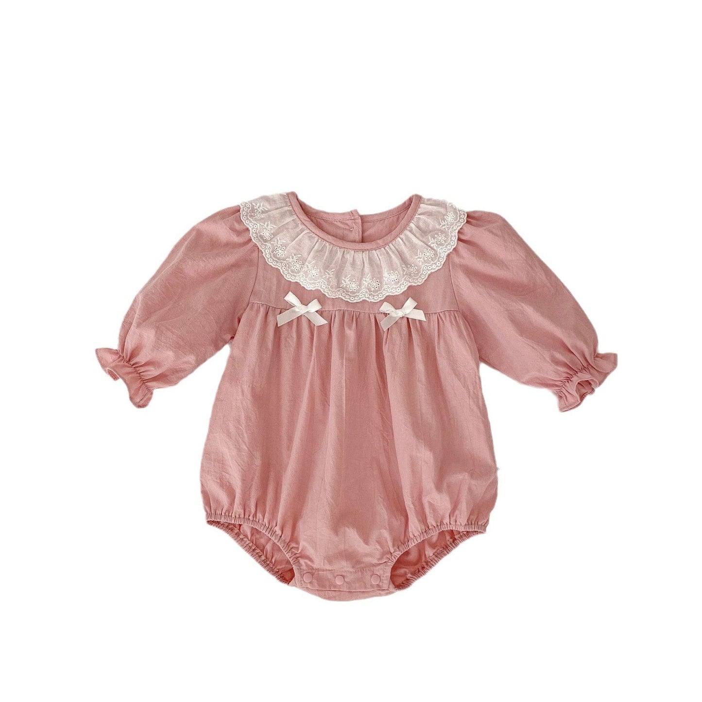 Spring Arrival Baby Girls Long Sleeves Floral Embroidered Collar Onesies Bodysuits-4