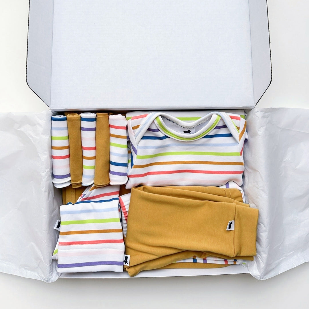 Bamboo Baby Capsule Gift Box - Rainbow Stripe & Sunflower-1