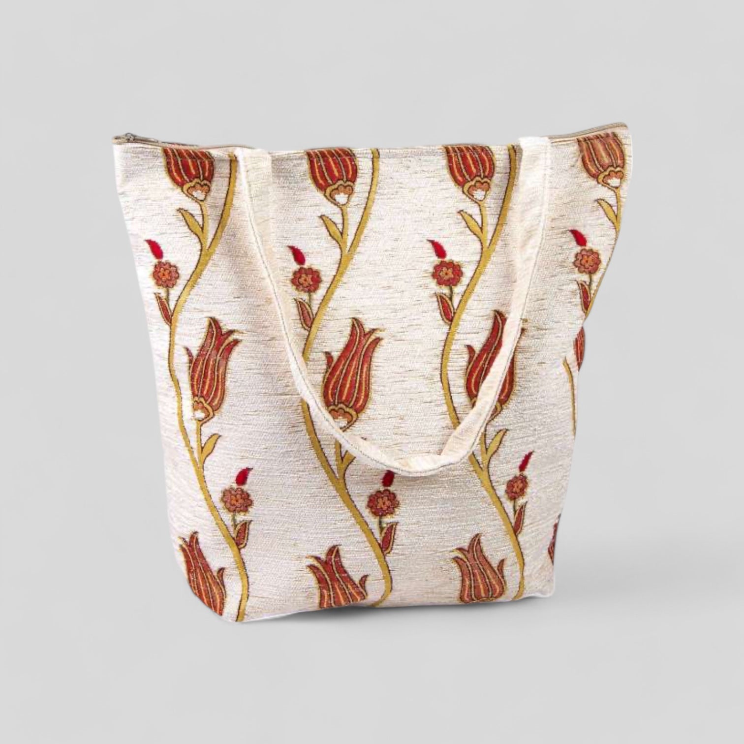 Turkish Carpet Bag | Tulip Bag | Tote Bag With Zipper/Handle| Kilim Ottoman Bag | Reusable Bag For Shopping | Handmade Bags For Everyday Use-0