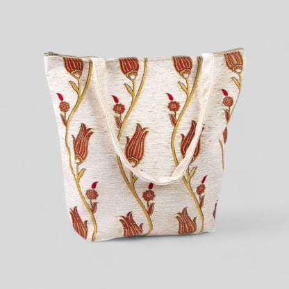 Turkish Carpet Bag | Tulip Bag | Tote Bag With Zipper/Handle| Kilim Ottoman Bag | Reusable Bag For Shopping | Handmade Bags For Everyday Use-0