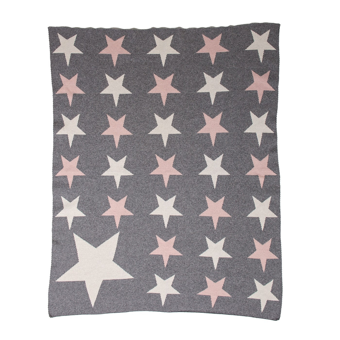 Grey Ivory And Pink Stars Knitted Baby Blanket-1