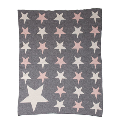 Grey Ivory And Pink Stars Knitted Baby Blanket-1