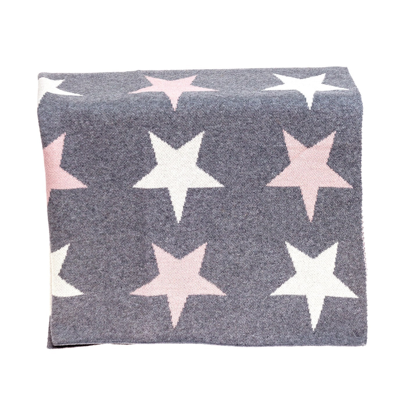 Grey Ivory And Pink Stars Knitted Baby Blanket-2