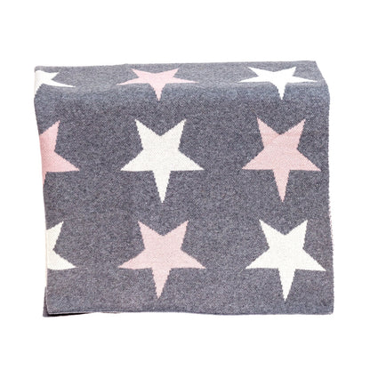 Grey Ivory And Pink Stars Knitted Baby Blanket-2