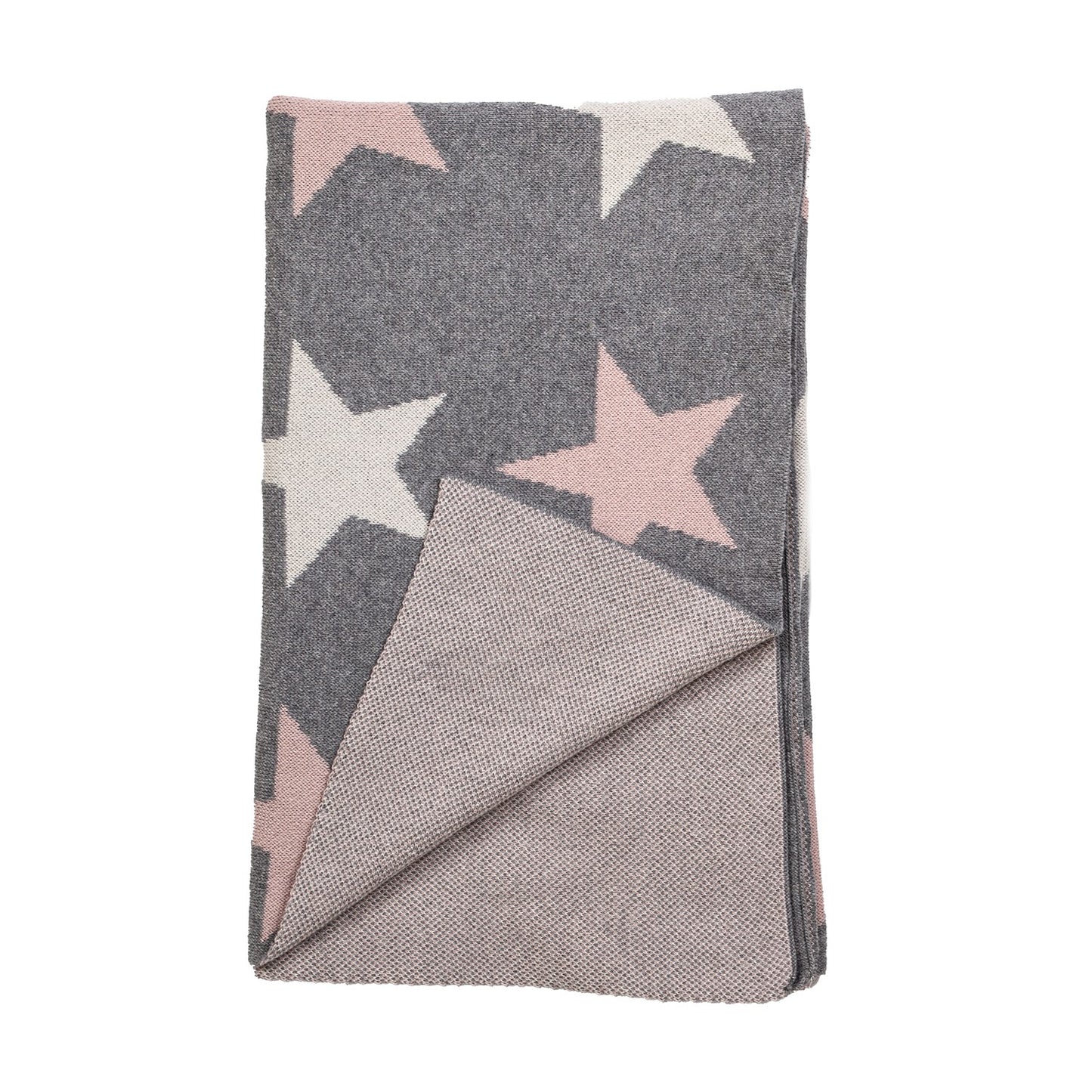 Grey Ivory And Pink Stars Knitted Baby Blanket-3