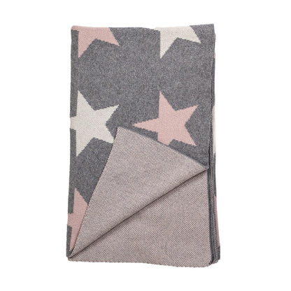Grey Ivory And Pink Stars Knitted Baby Blanket-3
