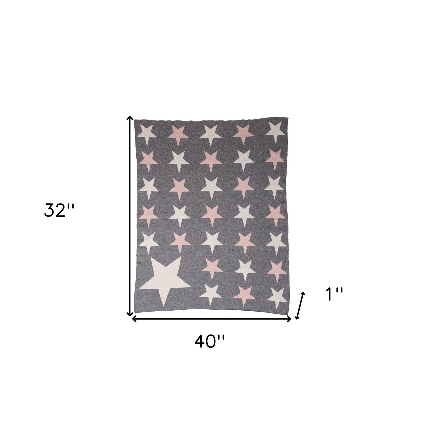 Grey Ivory And Pink Stars Knitted Baby Blanket-7