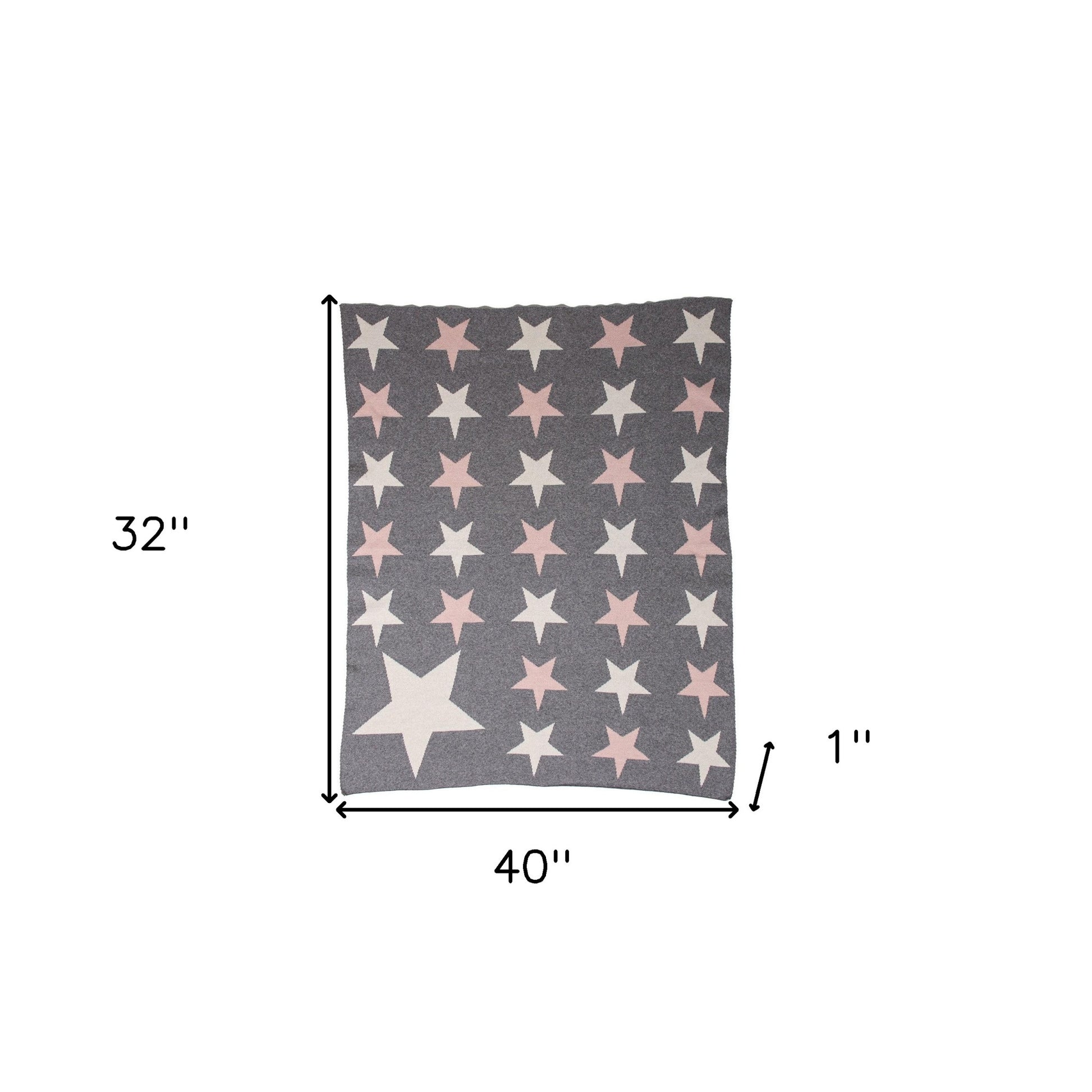 Grey Ivory And Pink Stars Knitted Baby Blanket-7