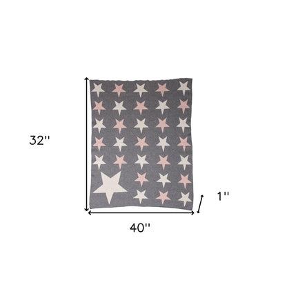 Grey Ivory And Pink Stars Knitted Baby Blanket-7