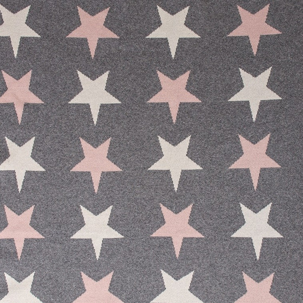 Grey Ivory And Pink Stars Knitted Baby Blanket-4