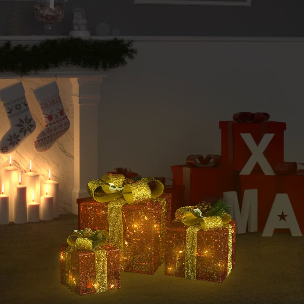 vidaXL Christmas Gift Boxes 3 Pcs Decorative Xmas Gift Box with LED Lights-5
