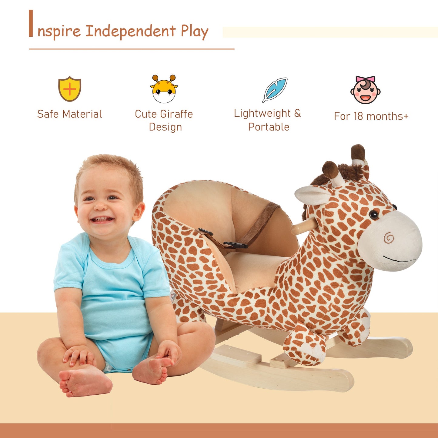 Kids Rocking Horse Toys Giraffe Seat w/ Sound Toddlers Baby Toy-Giraffe-3