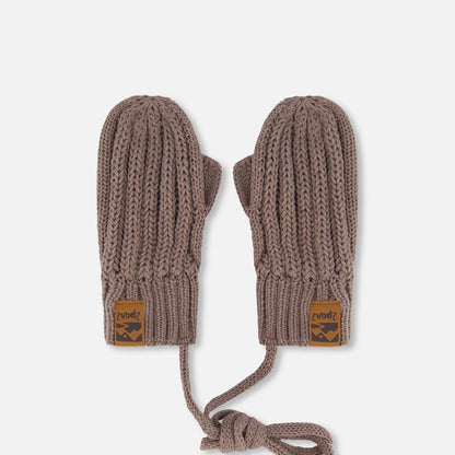 Baby Knit Mittens With String Taupe-0