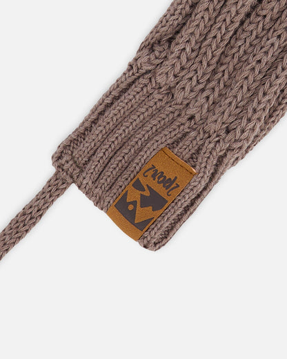 Baby Knit Mittens With String Taupe-2