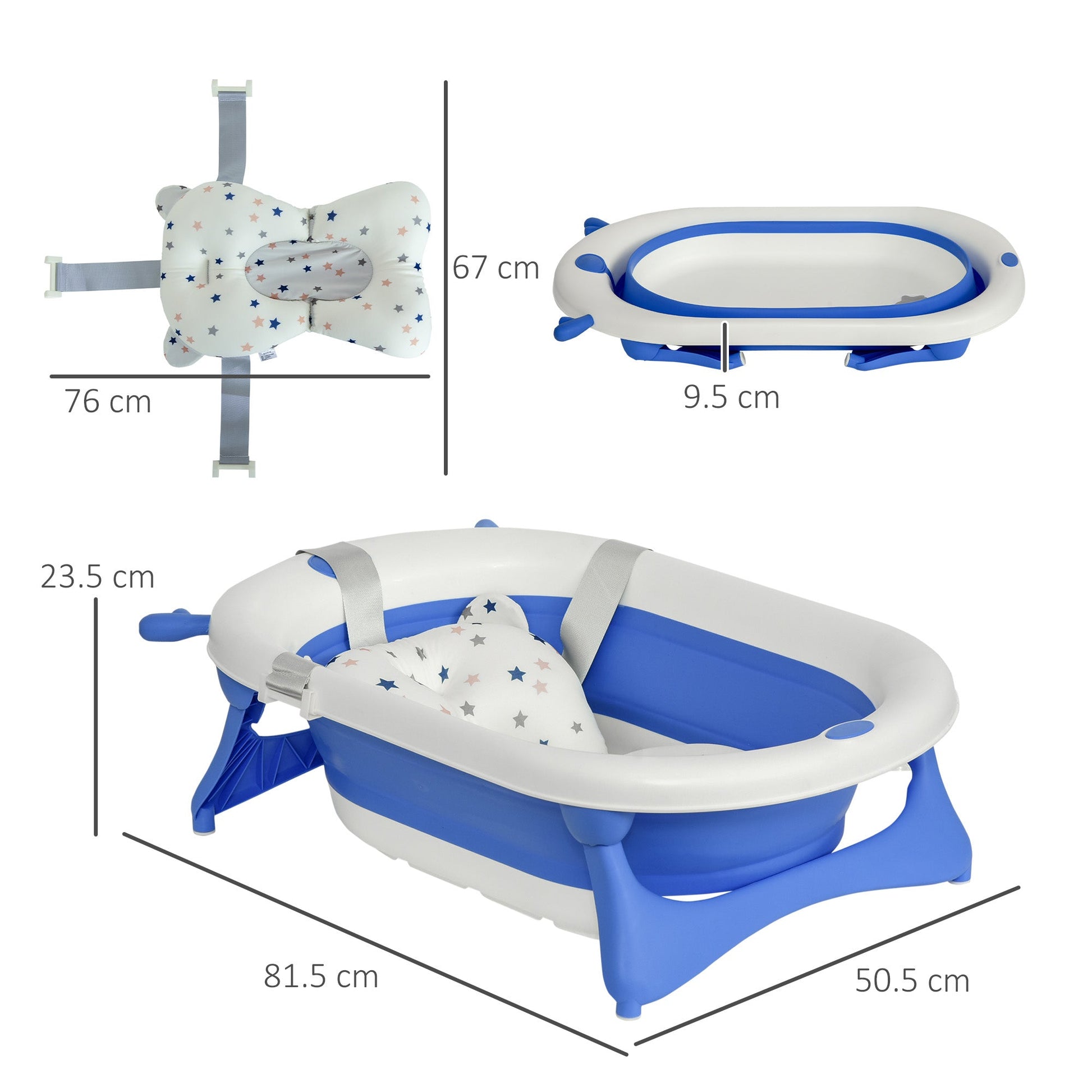 Collapsible Baby Bath Tub Foldable Ergonomic w/ Cushion Temperature Sensitive Water Plug Non-Slip Support Leg Portable for 0-3 Years, Blue-2