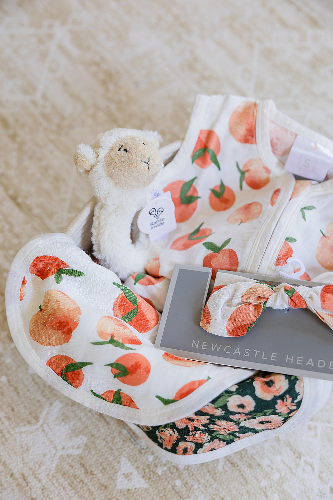 Welcome Baby Girl - Peaches & Lamb Gift Basket-1
