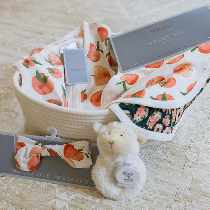 Welcome Baby Girl - Peaches & Lamb Gift Basket-0
