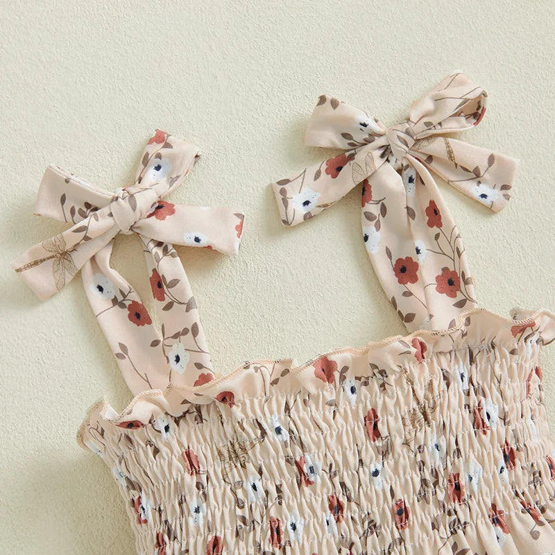 Newborn Infant Baby Girls Tie Strap Floral Print Romper