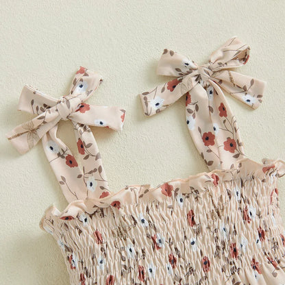 Newborn Infant Baby Girls Tie Strap Floral Print Romper