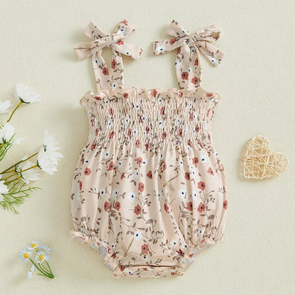 Newborn Infant Baby Girls Tie Strap Floral Print Romper