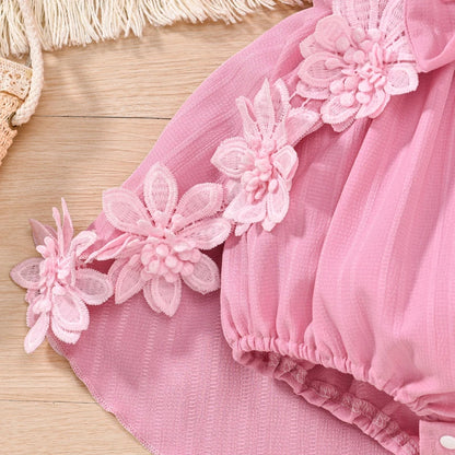 Summer Ruffle Sleeveless Square Neck Bow Romper