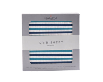Blue and White Stripe Bamboo Crib Sheet-0