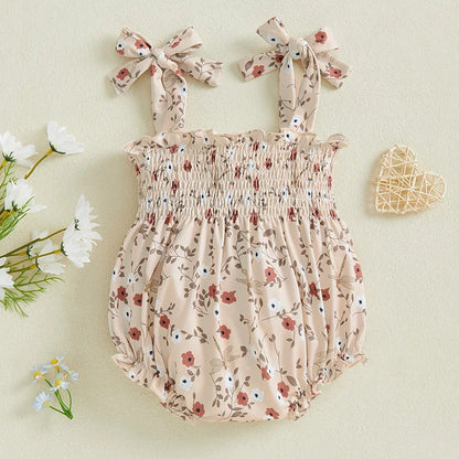 Newborn Infant Baby Girls Tie Strap Floral Print Romper