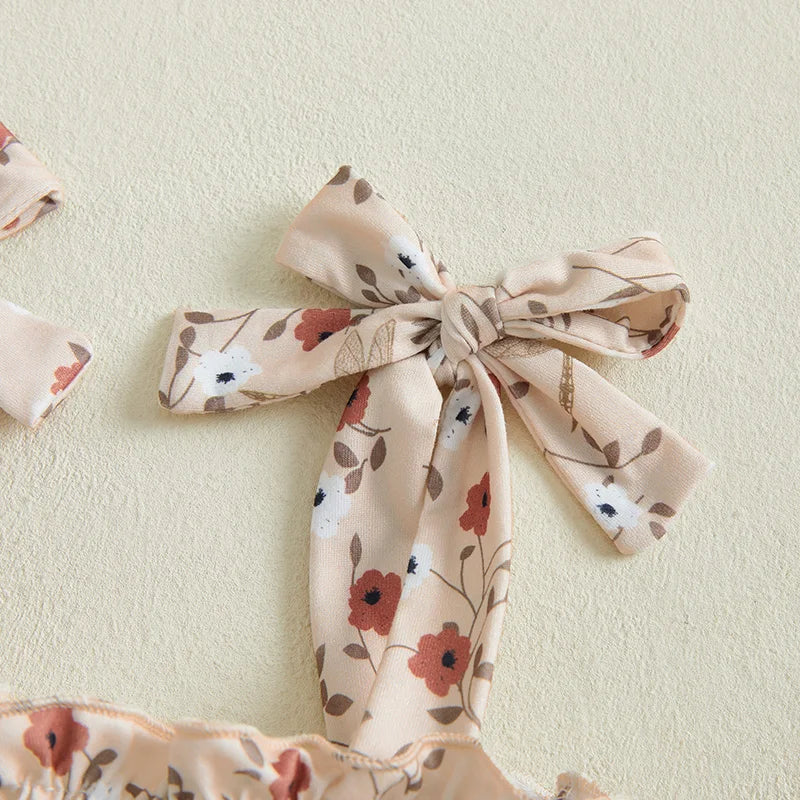 Newborn Infant Baby Girls Tie Strap Floral Print Romper