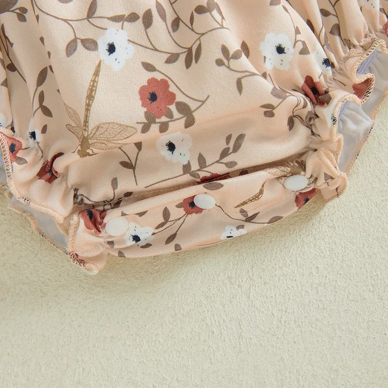 Newborn Infant Baby Girls Tie Strap Floral Print Romper