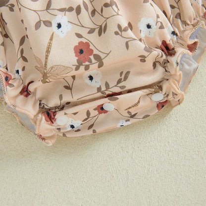 Newborn Infant Baby Girls Tie Strap Floral Print Romper