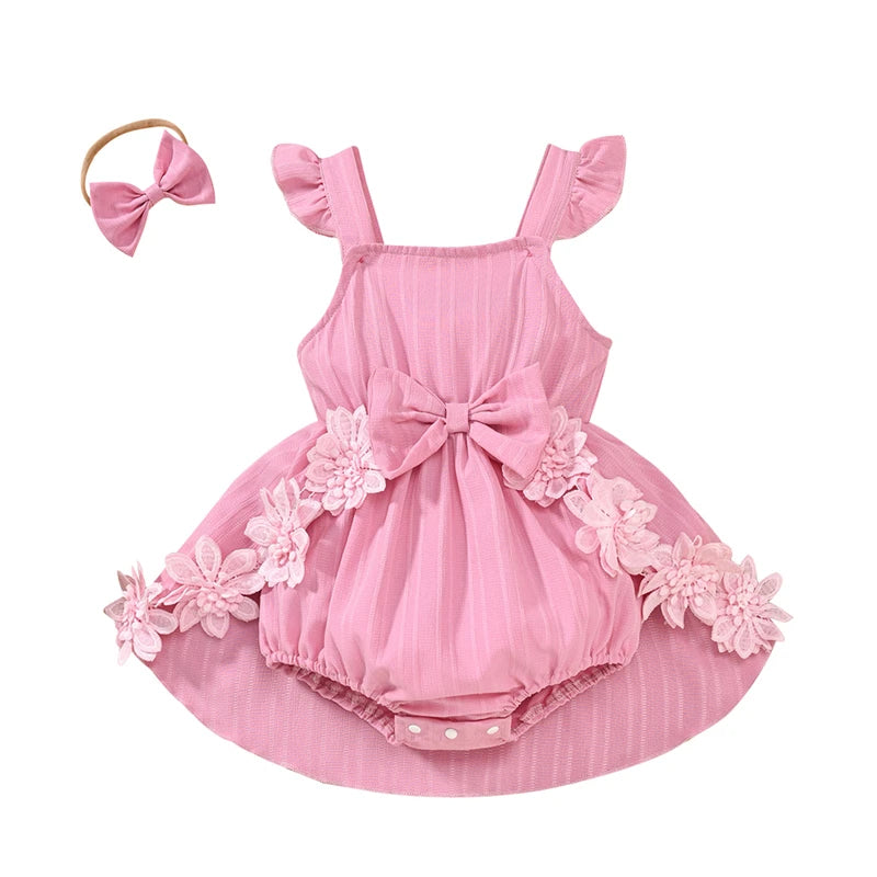 Summer Ruffle Sleeveless Square Neck Bow Romper