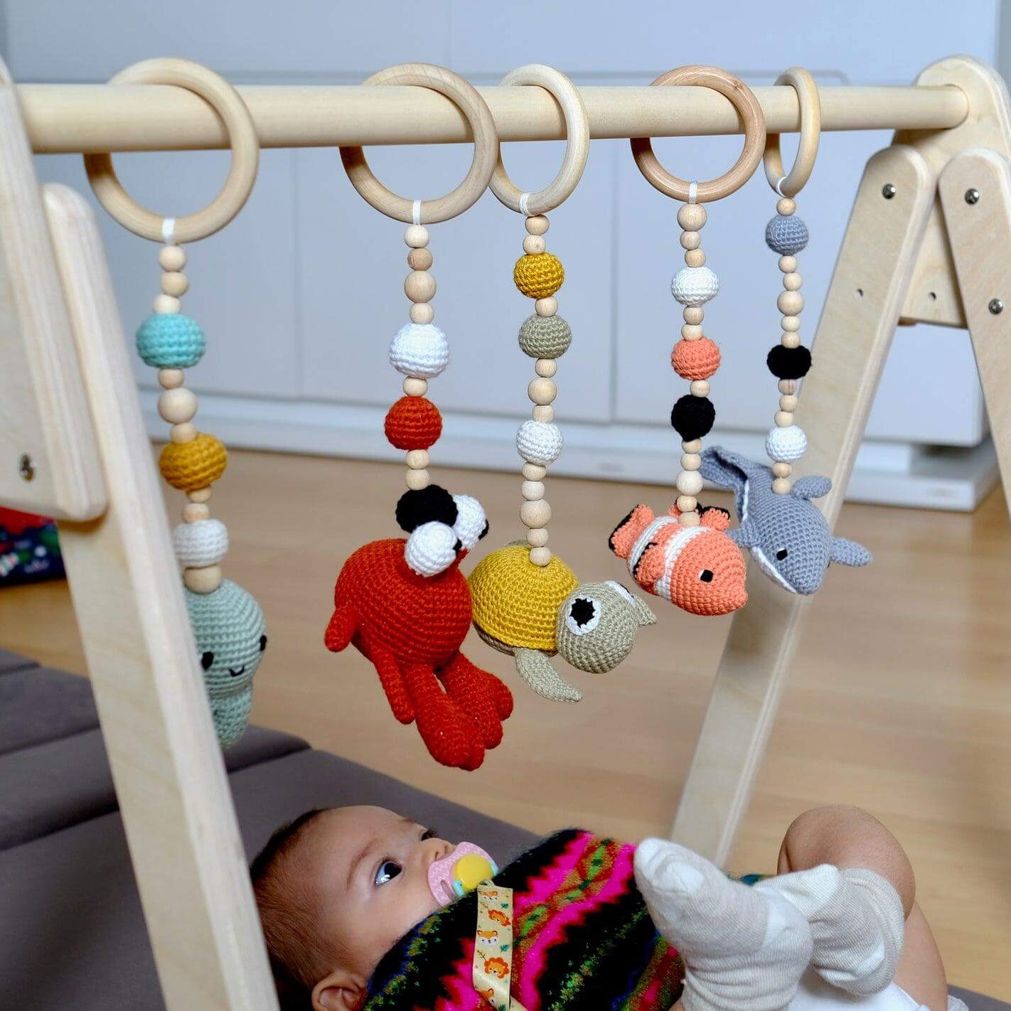 Montessori Baby Gym & Hanging Toys Set | Wooden Play Gym for Babies-0