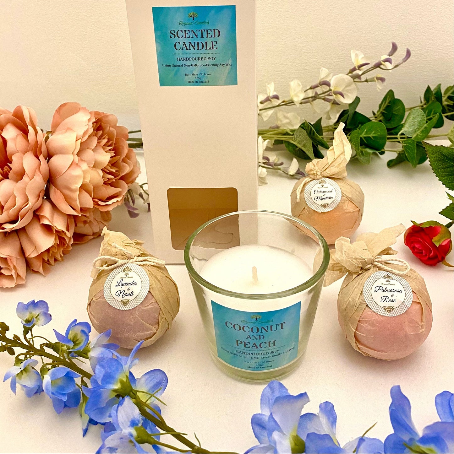 Eco-Friendly Coconut & Peach Scented Candle with Three Luxury Essential Oi-0