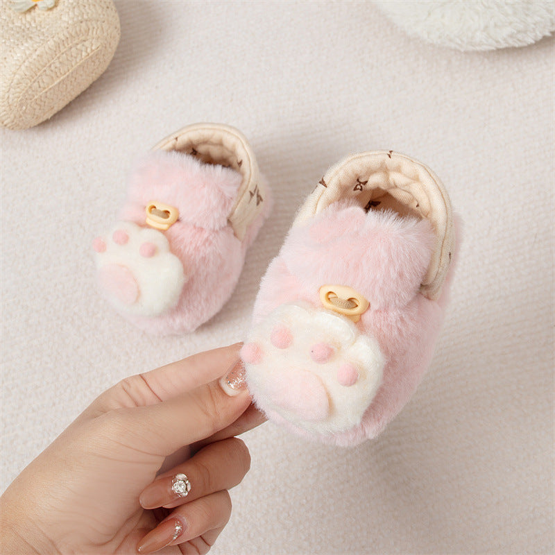 Winter Arrival Baby Animals Cartoon Pattern Anti-slip Fleece-lined Toddler Cotton Shoes-1