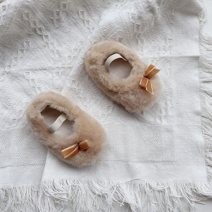 Cute Baby Girl Solid Color Combo Bow Tie Design Plush Warm Anti-Slip Shoes-5