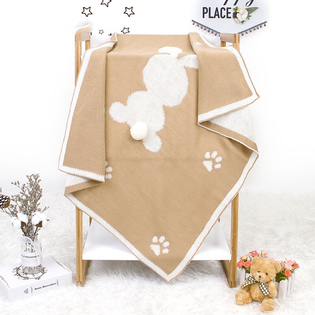 Baby Cartoon Rabbit & Footprints Embroidered Graphic 3D Tail Blanket-7