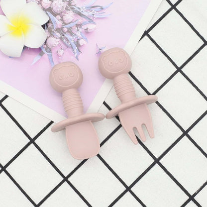 Baby Bear Pattern Complementary Food Training Lovely Silicone Spoon Fork Sets-6