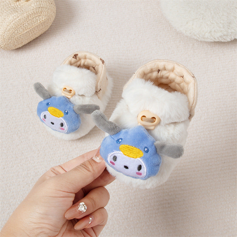 Winter Arrival Baby Animals Cartoon Pattern Anti-slip Fleece-lined Toddler Cotton Shoes-2