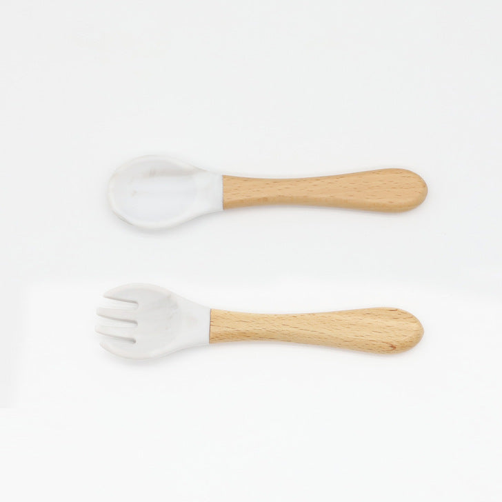 Baby Food Grade Wooden Handles Silicone Spoon Fork Cutlery-5