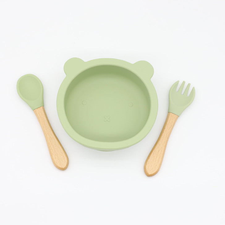 Baby Bear Shape Food Training Silicone Bowl With Spoon Tableware-8