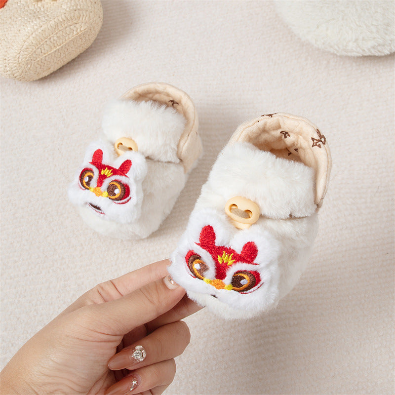 Winter Arrival Baby Animals Cartoon Pattern Anti-slip Fleece-lined Toddler Cotton Shoes-4