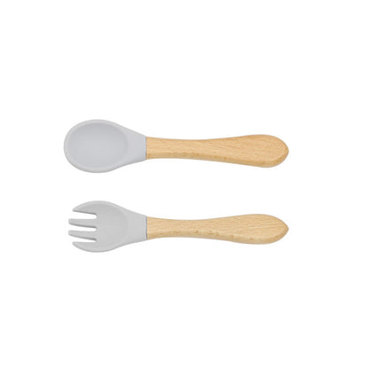Baby Food Grade Wooden Handles Silicone Spoon Fork Cutlery-13