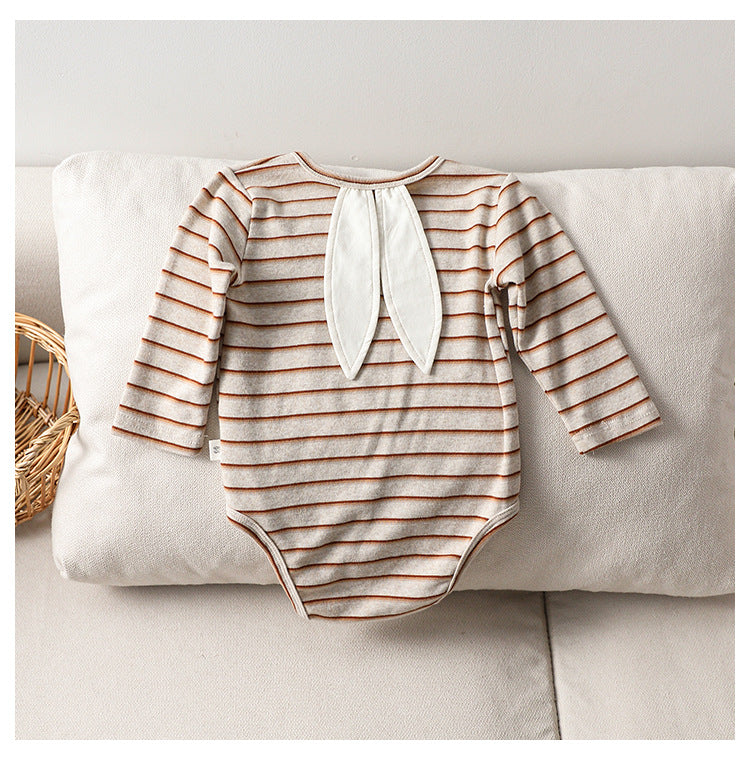 Autumn Arrival Baby Unisex Long Sleeves Color Patchwork Striped Onesies Bodysuits-3