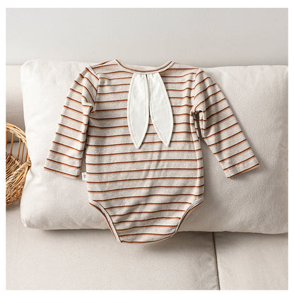 Autumn Arrival Baby Unisex Long Sleeves Color Patchwork Striped Onesies Bodysuits-3