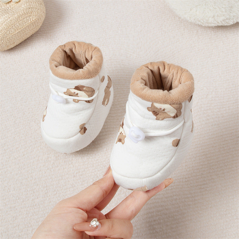 Autumn and Winter Anti-slip Soft Sole Baby Shoes with Fleece-lined Thick Cotton-padded Fabric-1