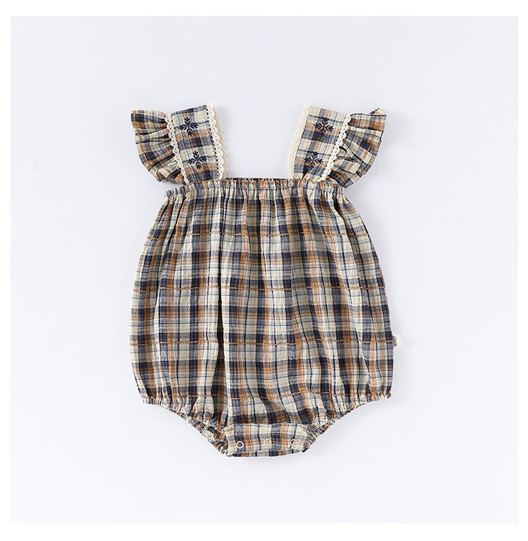 Summer Arrival Baby Girls Sleeveless Plaid Design bodysuit Bodysuits-1